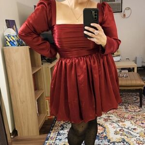 Abercrombie & Fitch Bubble Hem Mini Red Satin Dress Size XL